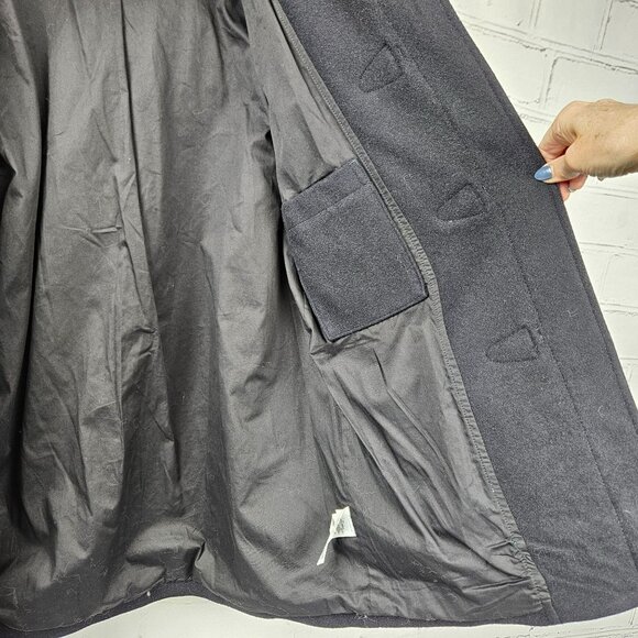 Gap Wool Blend Hooded Duffle Pea Coat Womens M Navy Black Winter Heavy Warm - Picture 7 of 16